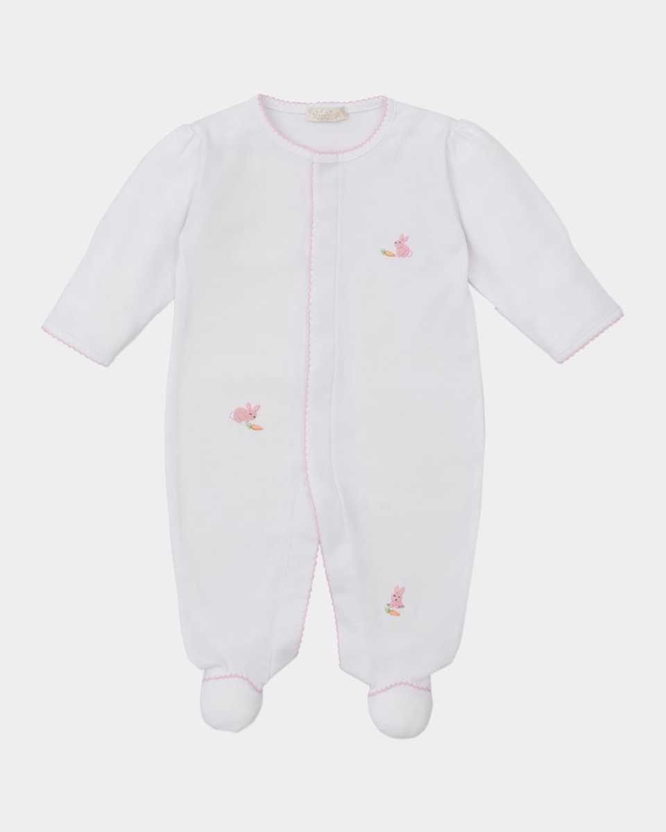 Girl's Premier Hand Embroidered Bunny Patch Footie, Size Newbor